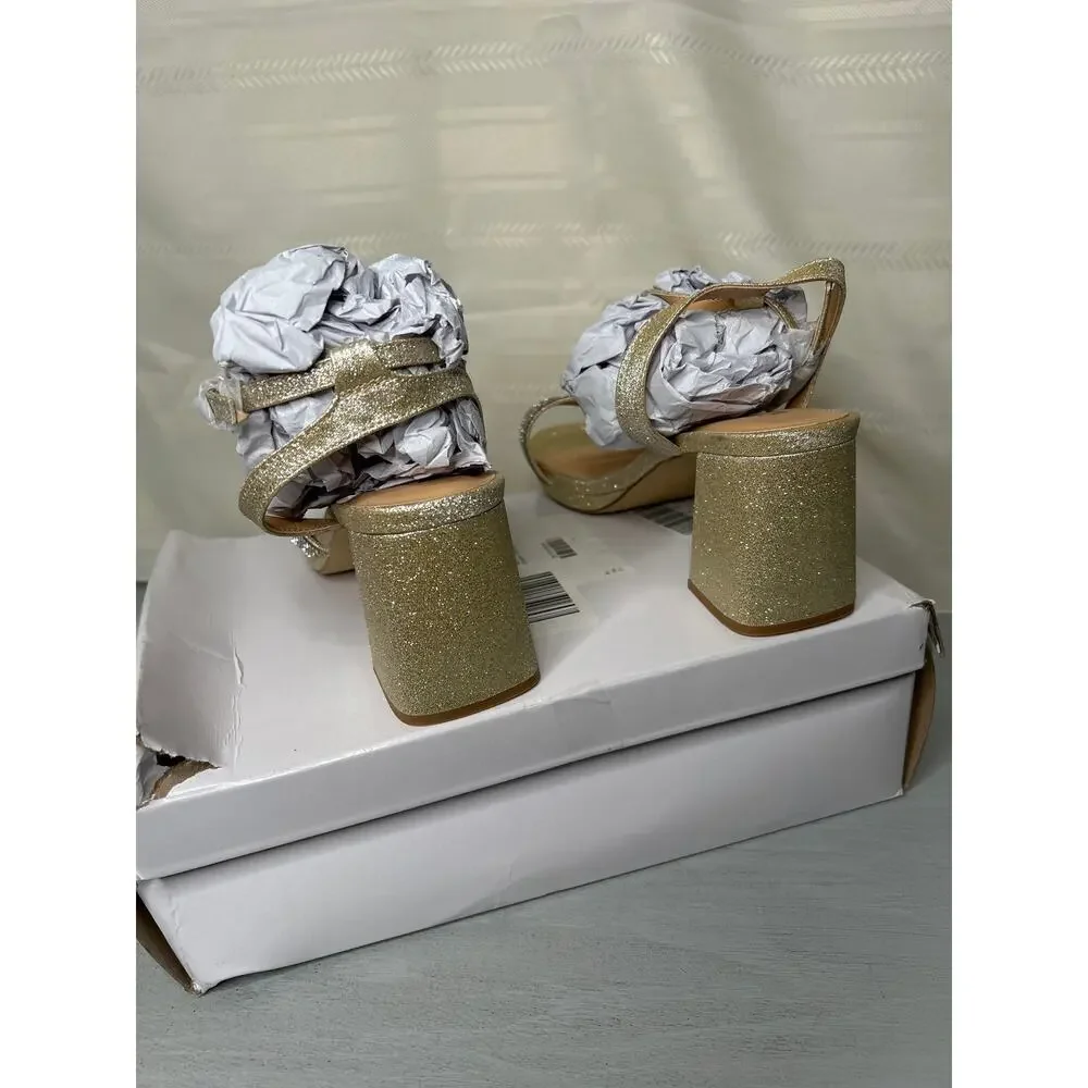 Badgley Mischka Embellished Heeled Sandals Light Gold Size 7.5M